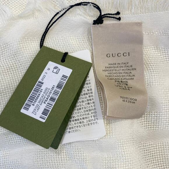 GUCCI Scarf White Cream GG Logo Pattern Large Shawl Big Size - Picture 3 of 5